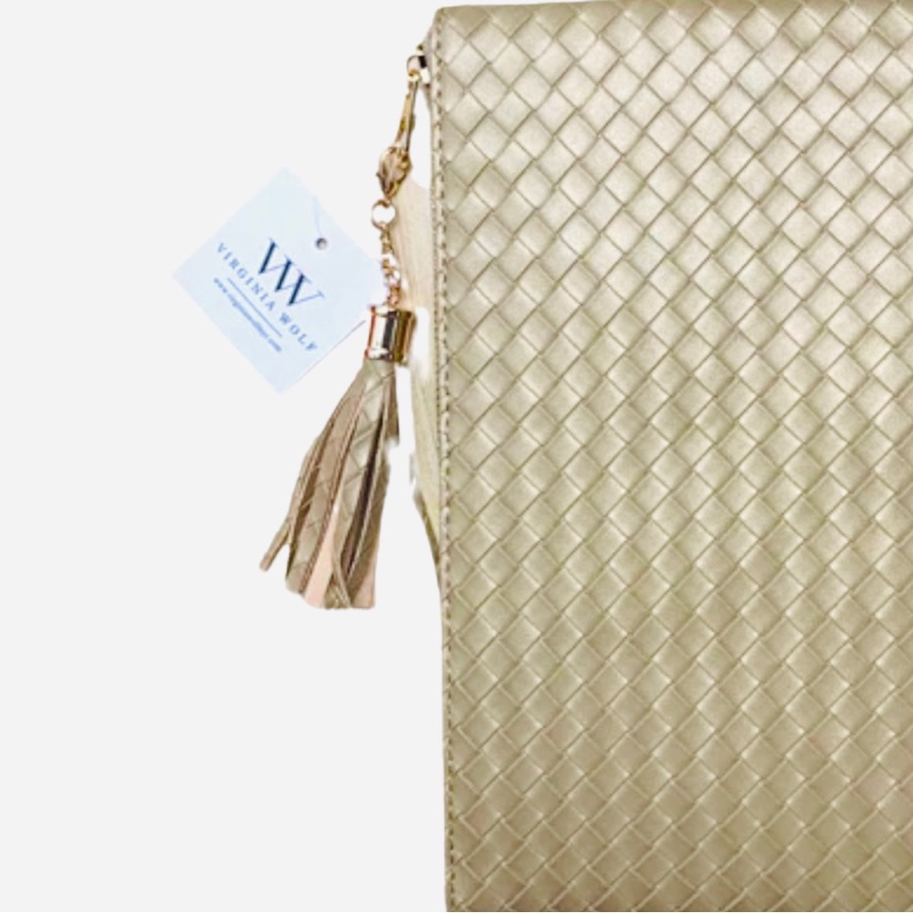 NEW Virginia Wolf Mimi Woven Pouch in Gold with Detachable Tassel - Picture 3 of 6